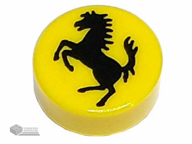 98138pb319 - Tile, Round 1 x 1 with Ferrari Logo, Black Horse Pattern