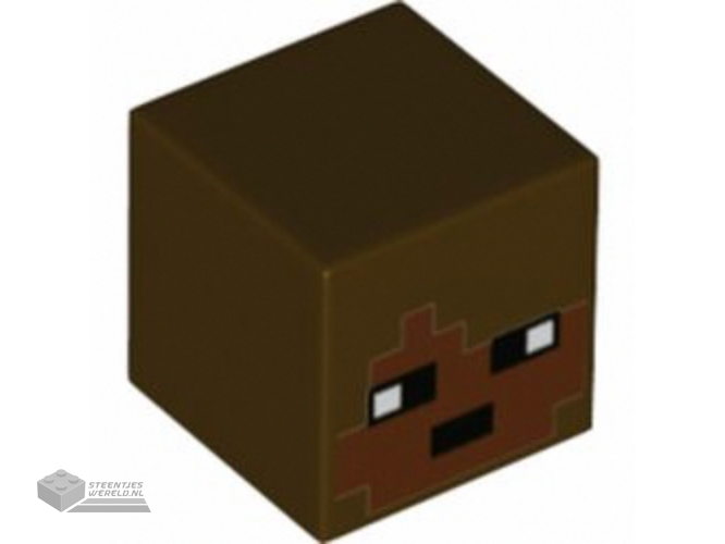 19729pb038 – Minifigure, Head, Modified Cube with Pixelated Reddish Brown Face and Black Eyes and Mouth Pattern (Minecraft Archaeologist)