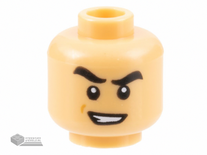 3626cpb3161 – Minifigure, Head Black Thick Eyebrows Raised, Scowl with Teeth Pattern – Hollow Stud