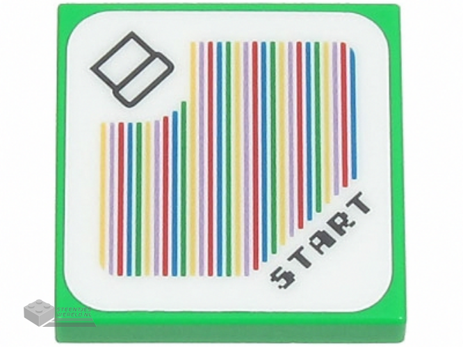 3068bpb2093 – Tile 2 x 2 with Groove with Super Mario Scanner Code Pipe and 'START', Round Corner Pattern (Sticker) – Set 71403