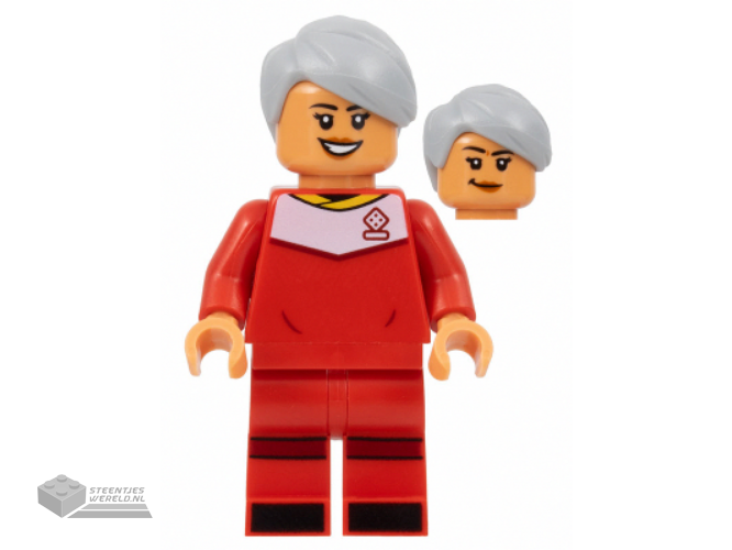 idea143 – Soccer Player, Female, Red Uniform, Nougat Skin, Light Bluish Gray Hair