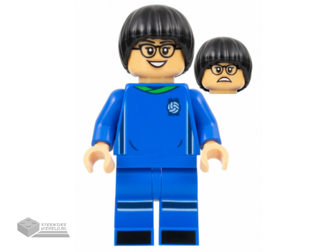 idea128 – Soccer Player, Female, Blue Uniform, Medium Tan Skin, Black Bowl Cut, Glasses
