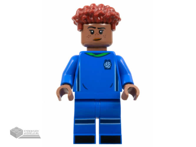 idea132 – Soccer Player, Female, Blue Uniform, Medium Brown Skin, Dark Red Hair