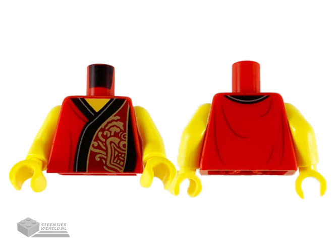 973pb3785c01 - Torso Robe with Black Hem, Dark Red Panel on Left with Gold Lion Pattern / Yellow Arms / Yellow Hands