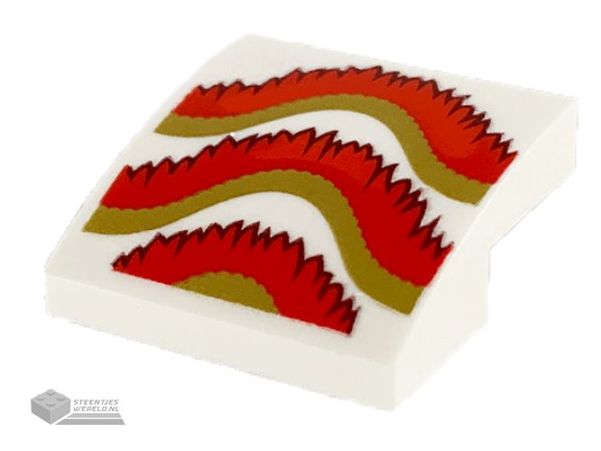 15068pb225 – Slope, Curved 2 x 2 x 2/3 with Dark Red, Red, and Gold Fringe Pattern