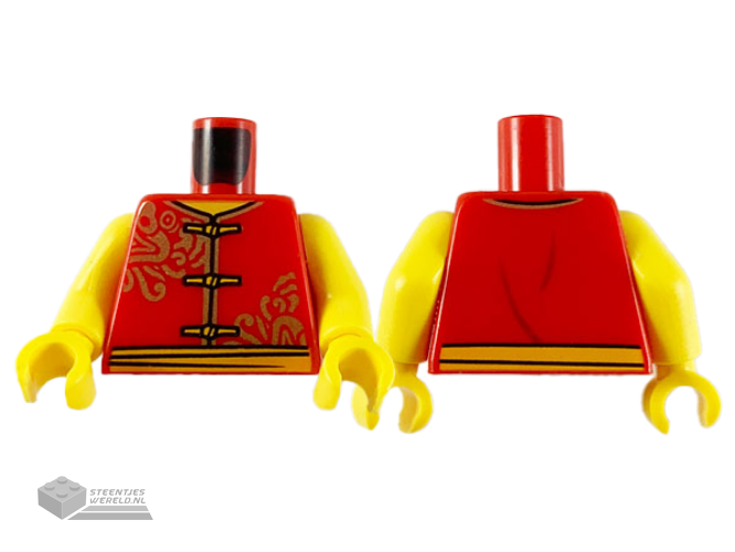973pb3792c01 - Torso Vest with Gold Dragons, Edging, and Frog Clasps, Bright Light Blue Sash, Dark Red Wrinkles on Back Pattern / Yellow Arms / Yellow Hands