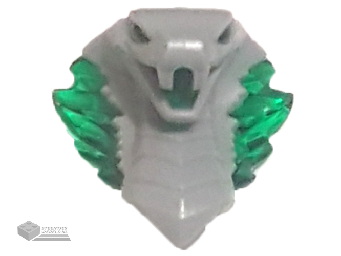 41201pb02 – Minifigure, Head, Modified Snake, Cobra with Open Mouth with Trans-Green Eyes and Flames Pattern