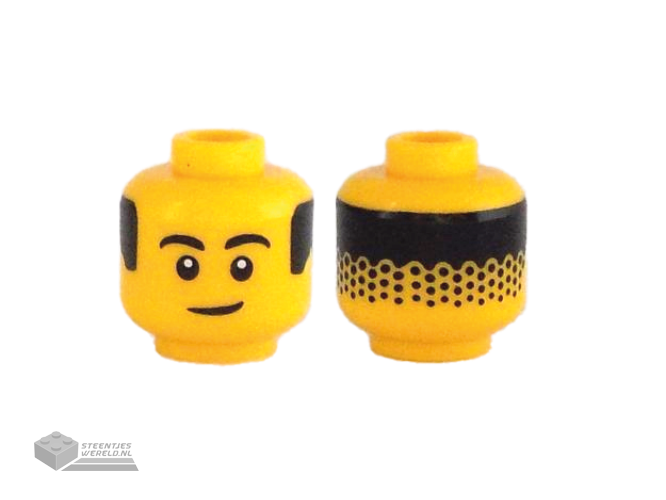 3626cpb2934 – Minifigure, Head Black Eyebrows, Eyes with White Pupils, Hair on Back Pattern – Hollow Stud