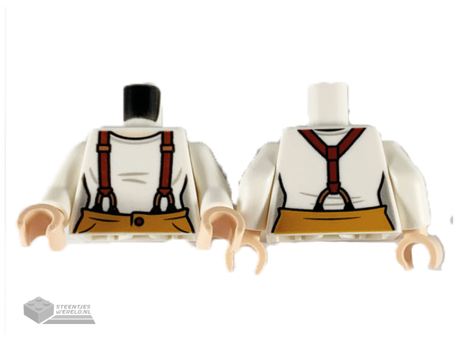 973pb3723c01 – Torso Female Light Nougat Neck, Reddish Brown Suspenders and Medium Nougat Pants Pattern / White Arms / Light Nougat Hands