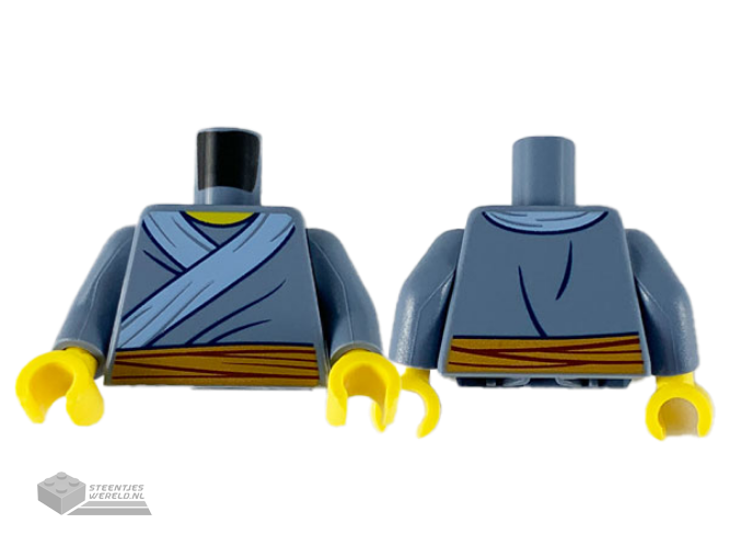 973pb3829c01 – Torso Tunic, Bright Light Blue Hem and Medium Nougat Sash Pattern / Sand Blue Arms / Yellow Hands