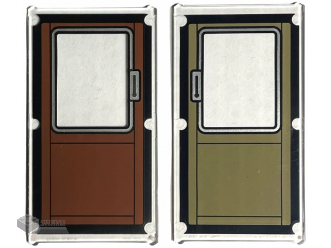 57895pb110 – Glass for Window 1 x 4 x 6 with Reddish Brown and Dark Tan Train Door with Black Border Pattern on Both Sides