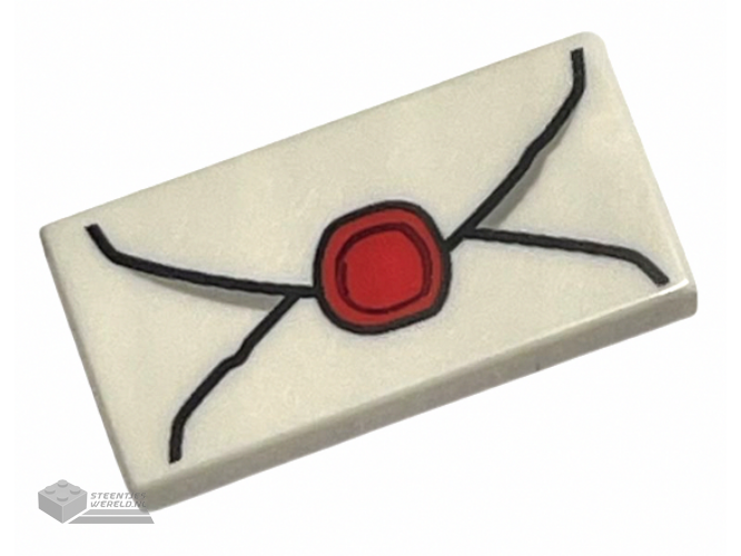 3069bpb0779 – Tile 1 x 2 with Groove with Envelope with Red Wax Seal and Light Bluish Gray Highlights Pattern