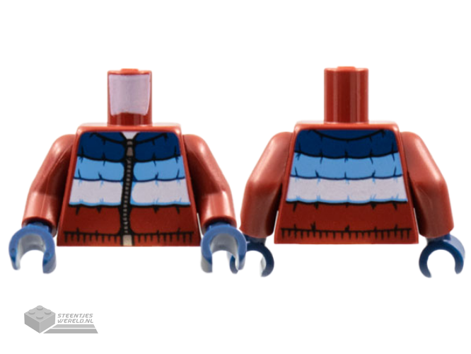 973pb4350c01 – Torso Jacket Padded with Dark Blue, Medium Blue, and White Panels and Zipper Pattern / Dark Red Arms / Dark Blue Hands