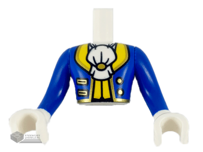 FTMpb050c01 – Torso Mini Doll Man Blue Coat with White Ascot, Yellow and Gold Trim Pattern, Blue Arms with White Gloves