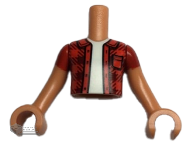 FTBpb061c01 – Torso Mini Doll Boy Red Checkered Shirt with Pocket, White Undershirt Pattern, Nougat Arms with Hands with Red Short Sleeves