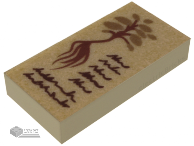 3069bpb0860 – Tile 1 x 2 with Groove with Reddish Brown Text and Plant Pattern