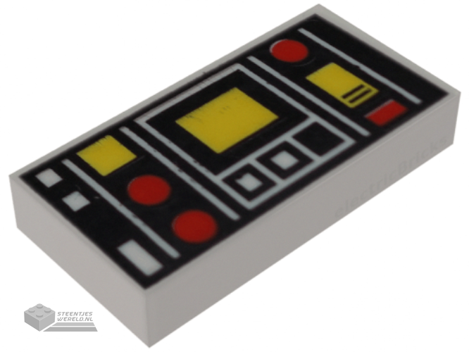 3069bpb0785 – Tile 1 x 2 with Groove with Red and Yellow Controls and Two White Squares on Left Pattern