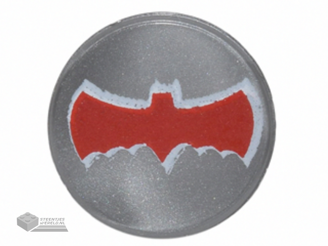 98138pb040 – Tile, Round 1 x 1 with Red Bat Batman Logo Pattern