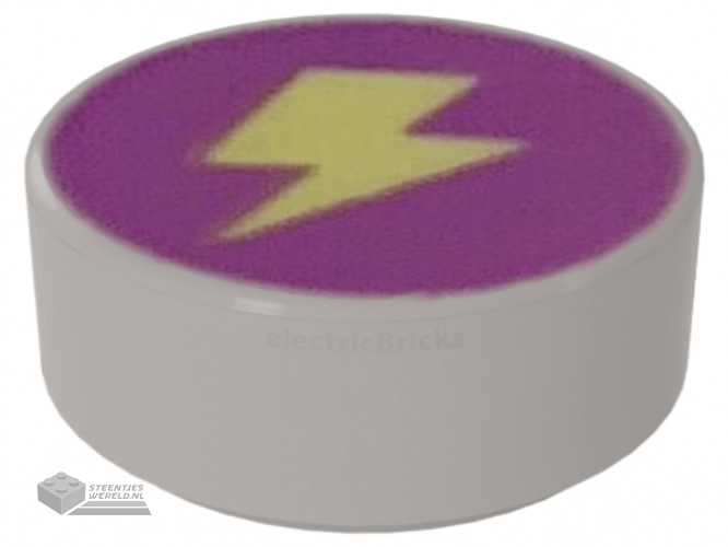 98138pb123 – Tile, Round 1 x 1 with Bright Light Yellow Lightning Bolt on Medium Lavender Background Pattern