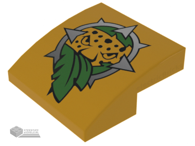 15068pb111 – Slope, Curved 2 x 2 x 2/3 with Leopard Head and Leaves Pattern