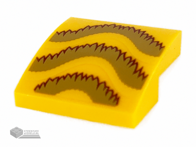 15068pb227 - Slope, Curved 2 x 2 x 2/3 with Gold and Dark Red Fringe Pattern