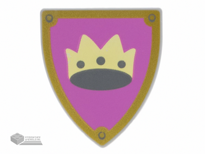 3846pb060 – Minifigure, Shield Triangular  with Crown on Light Purple Background with Gold Border Pattern