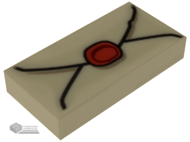 3069bpb0730 – Tile 1 x 2 with Groove with Envelope with Red Wax Seal and Dark Tan Highlights Pattern