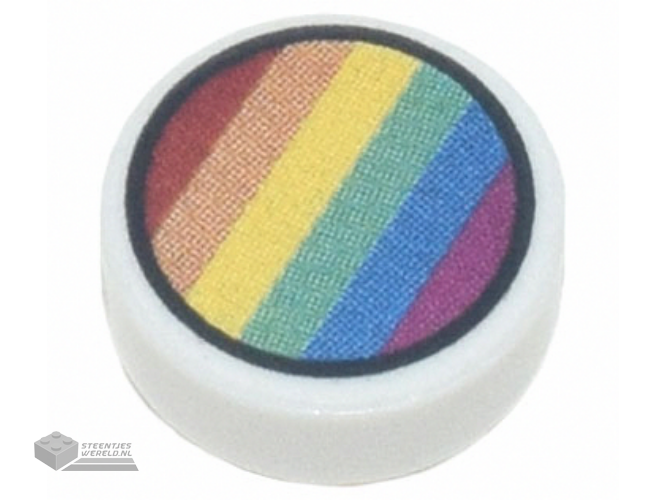 98138pb294 – Tile, Round 1 x 1 with Rainbow Stripes in Black Circle Pattern