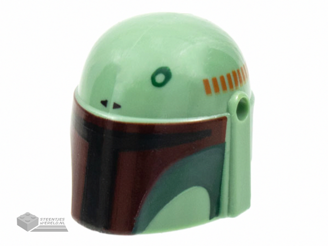 87610pb14 – Minifigure, Headgear Helmet with Holes, SW Mandalorian with Black and Dark Red Visor, Dark Green Cheek Indents and Circle Pattern