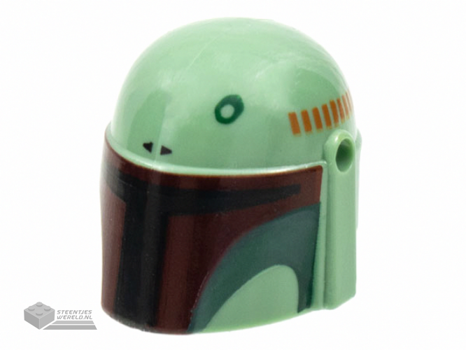 87610pb14 - Minifigure, Headgear Helmet with Holes, SW Mandalorian with Black and Dark Red Visor, Dark Green Cheek Indents and Circle Pattern