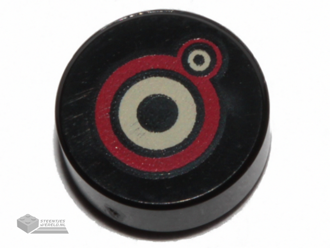 98138pb297 – Tile, Round 1 x 1 with Black, Red and Tan Circles Pattern (Monster Eyes)