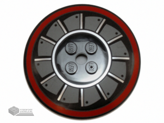 44375bpb04 – Dish 6 x 6 Inverted (Radar) – Solid Studs with Dark Red Circle and Dark Bluish Gray and Metallic Silver Fan Blades Pattern