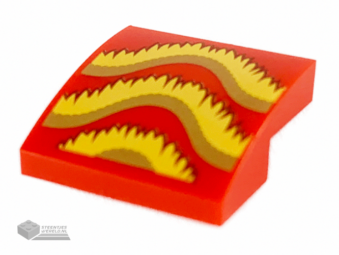 15068pb226 – Slope, Curved 2 x 2 x 2/3 with Gold, Bright Light Orange, and Dark Red Fringe Pattern