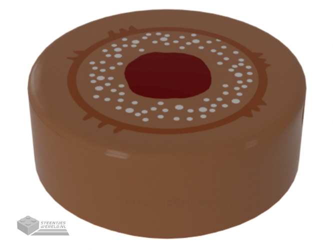 98138pb057 – Tile, Round 1 x 1 with Dark Orange Circle, White Spots and Dark Red Spot Pattern