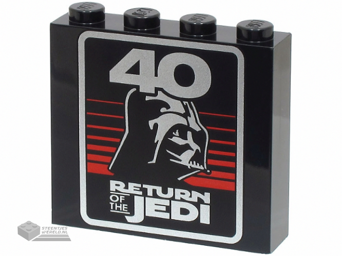 49311pb033 – Brick 1 x 4 x 3 with Silver ’40’, ‘RETURN OF THE JEDI’, Darth Vader Helmet and Red Stripes Pattern