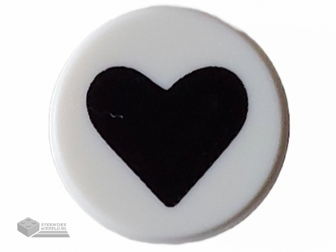 98138pb362 – Tile, Round 1 x 1 with Black Heart Pattern
