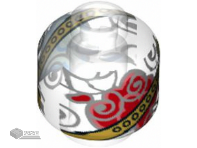 28621pb0031 – Minifigure, Head without Face with Silver Swirls, Gold Bands, and Red Smoke Pattern (HP Remembrall) – Vented Stud