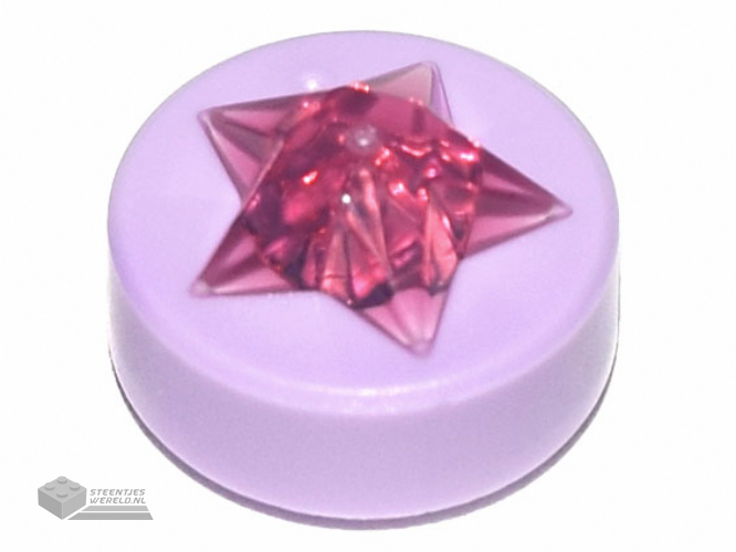 72046pb01 – Tile, Round 1 x 1 x 2/3 with Molded Trans-Dark Pink Star Pattern