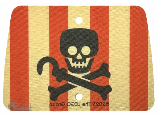 103913 – Cloth Sail Rectangle with 2 Holes with Red Vertical Stripes, Black Skull and Crossbones with Hook Pattern