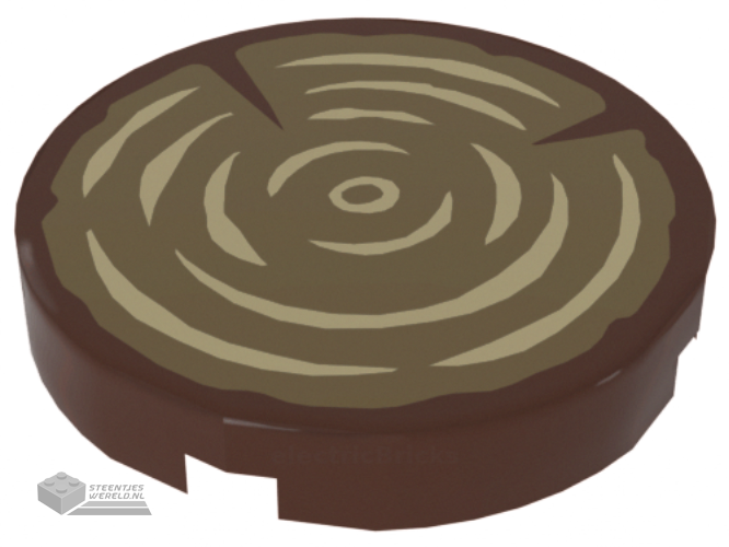 14769pb196 – Tile, Round 2 x 2 with Bottom Stud Holder with Tree Stump / Wood Grain Pattern