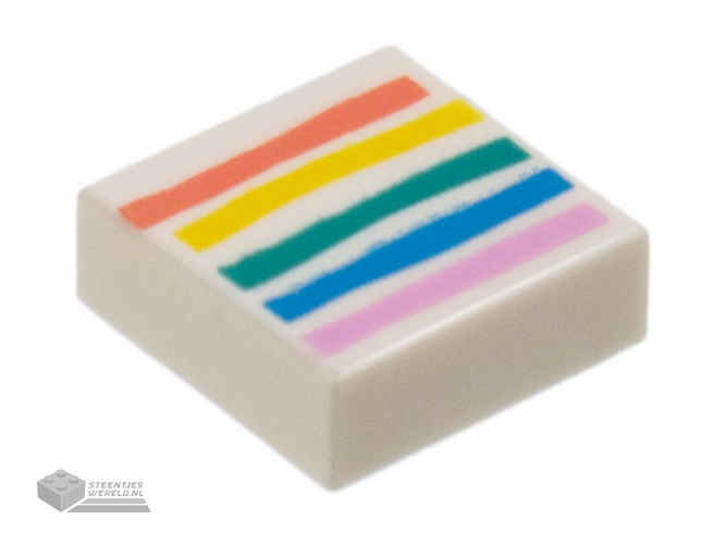 3070bpb236 – Tile 1 x 1 with Groove with Coral, Yellow, Dark Turquoise, Dark Azure, and Bright Pink Rainbow Stripes Pattern