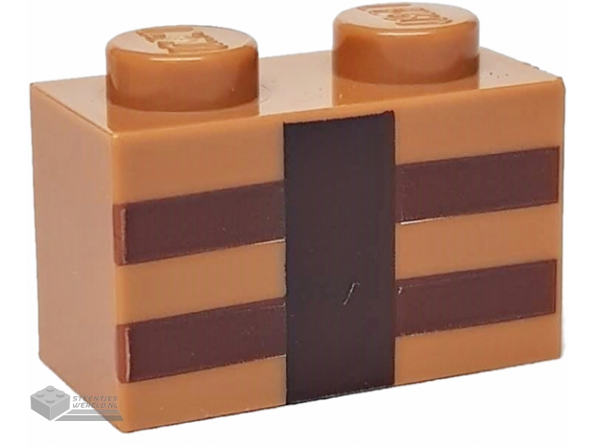 3004pb123 – Brick 1 x 2 with Reddish Brown and Dark Brown Minecraft Crafting Table Lines Pattern