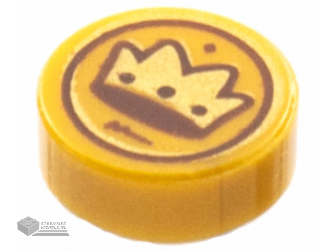 98138pb260 - Tile, Round 1 x 1 with Gold and Dark Brown Crown Coin Pattern