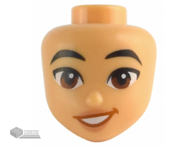 101186 – Mini Doll, Head Friends with Black Eyebrows, Reddish Brown Eyes, Nougat Lips, and Dark Orange Lopsided Open Mouth Smile with Teeth Pattern