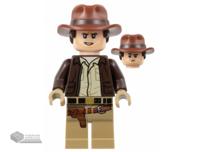 iaj049 – Indiana Jones – Dark Brown Jacket, Reddish Brown Dual Molded Hat with Hair, Dark Tan Hands