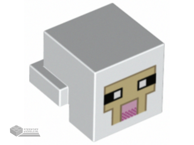 19727pb002 - Creature Head Pixelated with White, Tan, and Bright Pink Face Pattern (Minecraft Sheep)