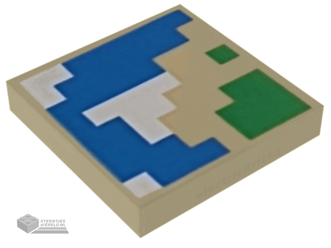 3068bpb1892 – Tile 2 x 2 with Groove with Pixelated Blue, Green, and White Pattern (Minecraft Map)
