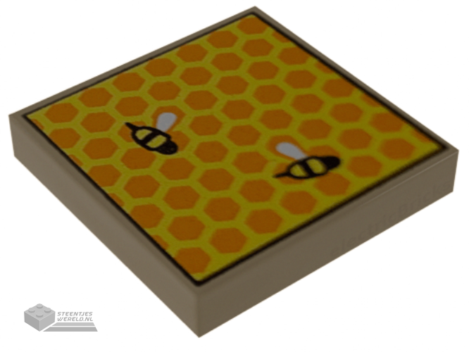 3068bpb1489 – Tile 2 x 2 with Groove with Beehive Frame and 2 Bees Pattern
