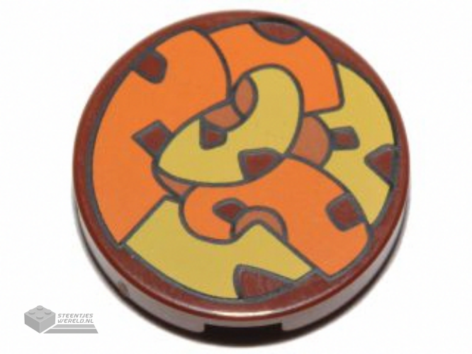 14769pb090 – Tile, Round 2 x 2 with Bottom Stud Holder with Orange and Yellow Tentacles Pattern