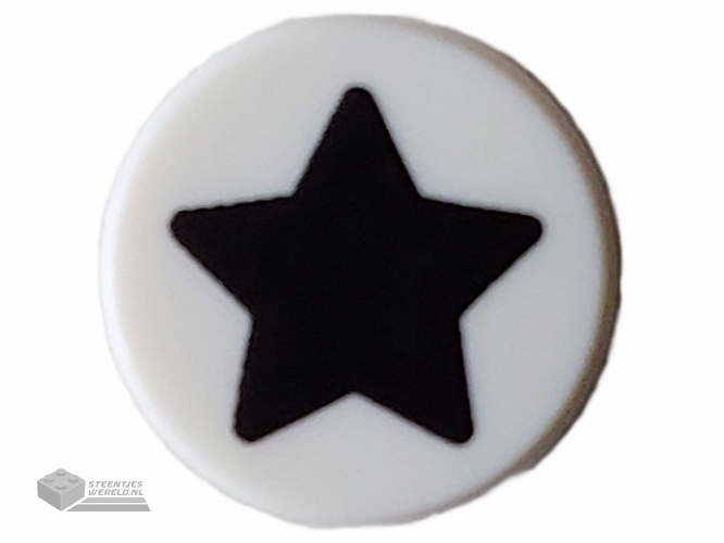 98138pb363 - Tile, Round 1 x 1 with Black Star Pattern